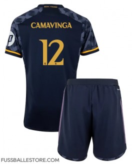 Günstige Real Madrid Eduardo Camavinga #12 Auswärts Trikotsatzt Kinder 2023-24 Kurzarm (+ Kurze Hosen)